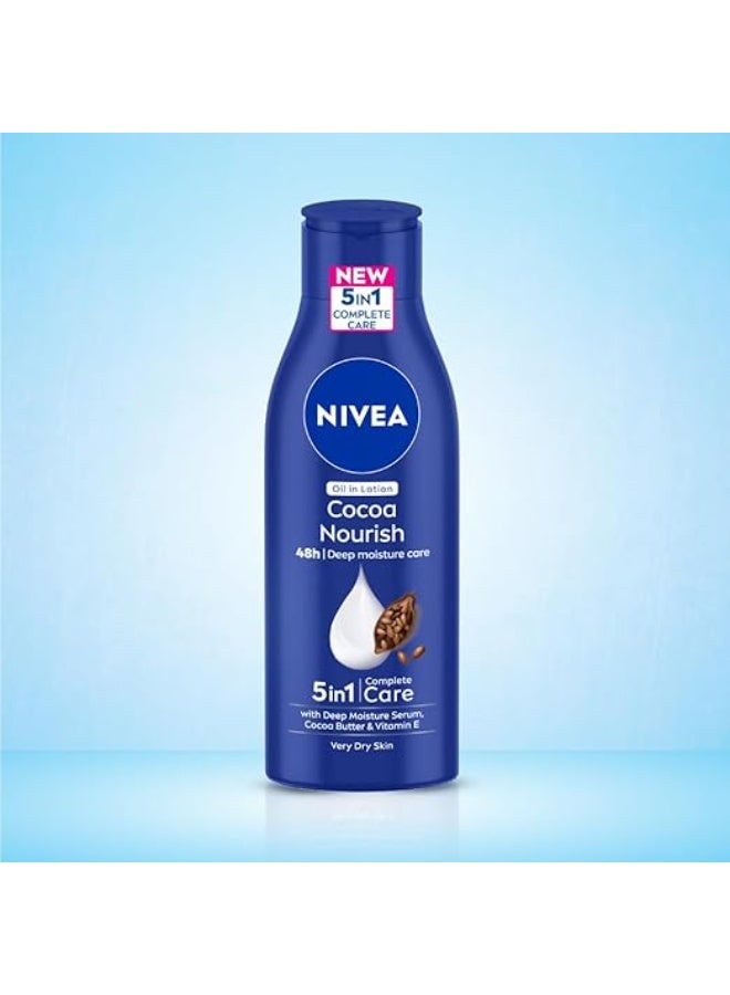 نيفيا لوشن الجسم نيفيا كاكاو المغذي بسعة 200 مل مع سيروم الترطيب العميق | ترطيب يدوم 48 ساعة | غني بزبدة الكاكاو وزيت جوز الهند | تركيبة غير دهنية لبشرة صحية المظهر | مناسب للبشرة شديدة الجفاف (عبوة من قطعتين) - Image 2